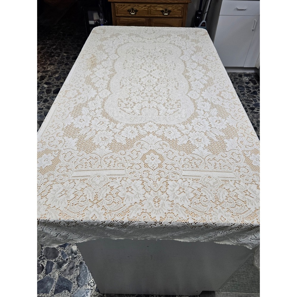 Vintage lace tablecloth about 75x71 beautiful cover  delicate floral design